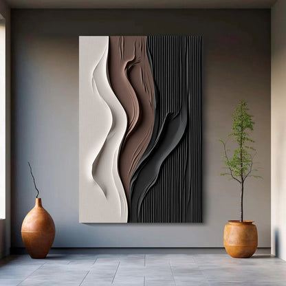 Beige and Brown Black Wall Sculptures, 3D Wood Wall Art, Minimalist Wall Hanging Home Decor