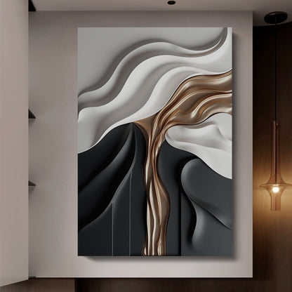Gray, black and brown wall sculptures, 3D wooden wall art, simple wall decoration.