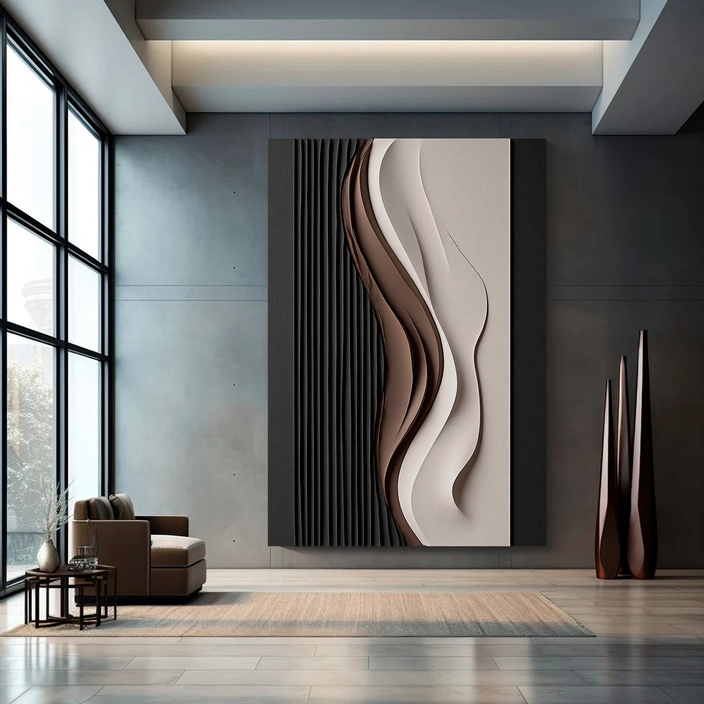 Beige and Brown Black Wall Sculptures, 3D Wood Wall Art, Minimalist Wall Hanging Home Decor