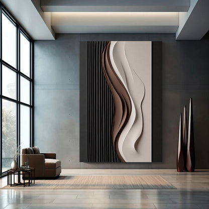 Beige and Brown Black Wall Sculptures, 3D Wood Wall Art, Minimalist Wall Hanging Home Decor
