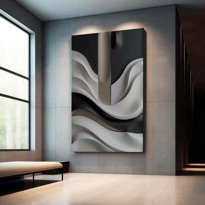 Beige, black and brown wall sculptures, 3D wooden wall art, simple wall-hung home decoration.