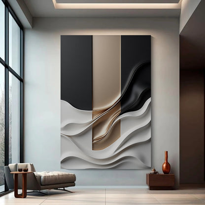 Beige, black and brown wall sculptures, 3D wooden wall art, simple wall-hung home decoration.