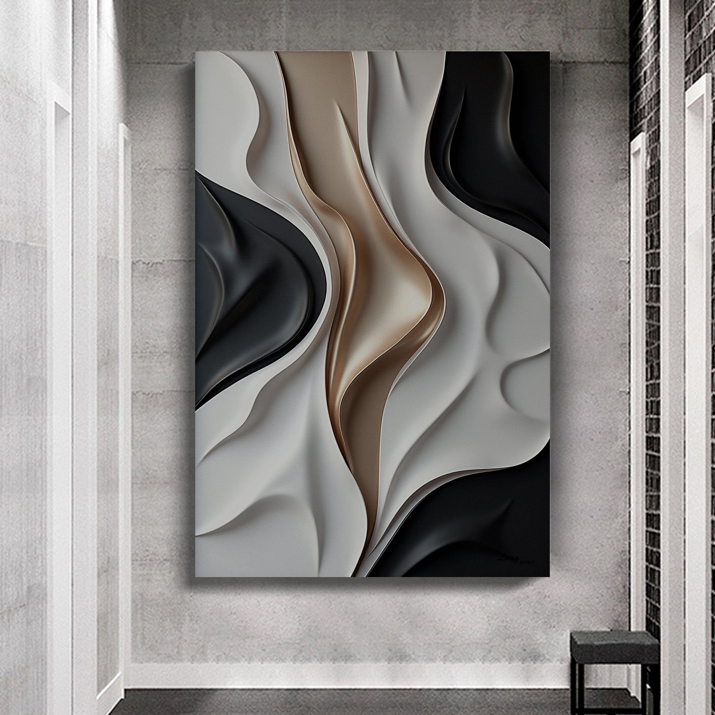 Gray, black and brown wall sculptures, 3D wooden wall art, simple wall decoration.