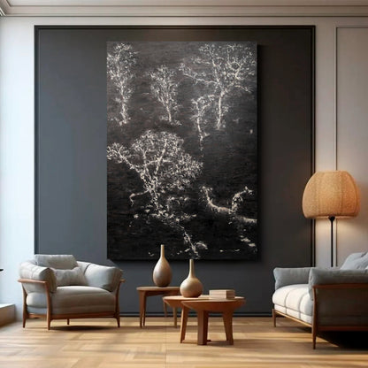 Black abstract wall art, hand-painted oil painting