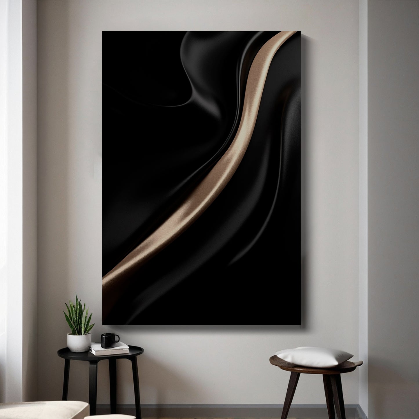 Black and brown wall sculpture, 3D wooden wall art, simple wall decoration.