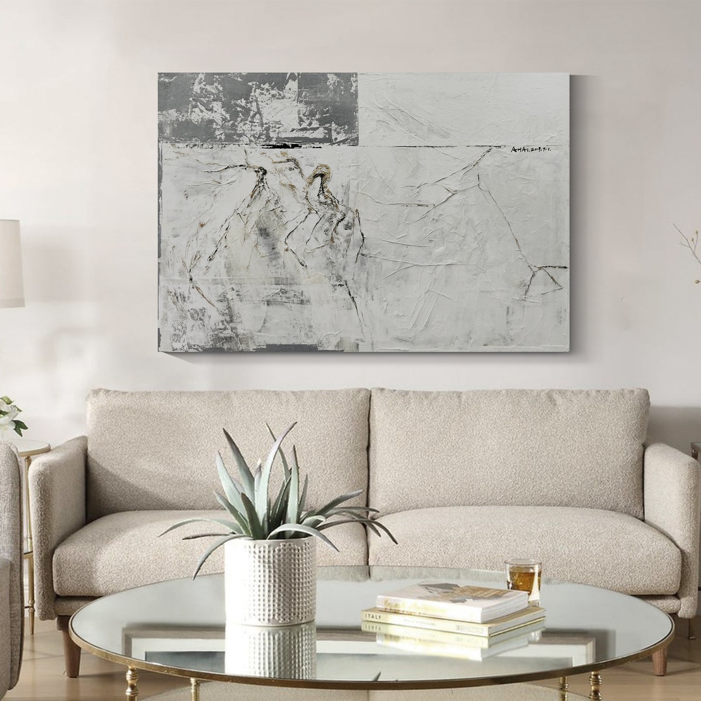 Banner modern abstract wall art, hand-painted oil painting