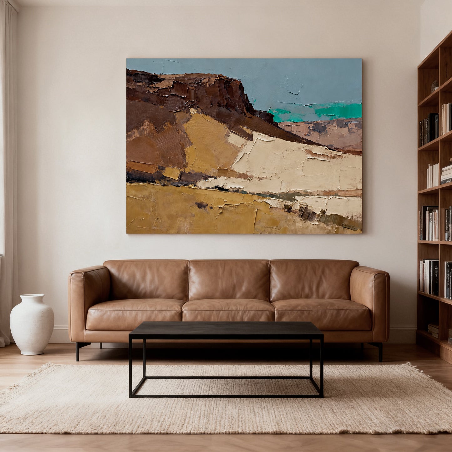 Hand-Painted Abstract Gobi Desert Oil Painting, Modern Minimalist Wall Art for Living Room, Entryway