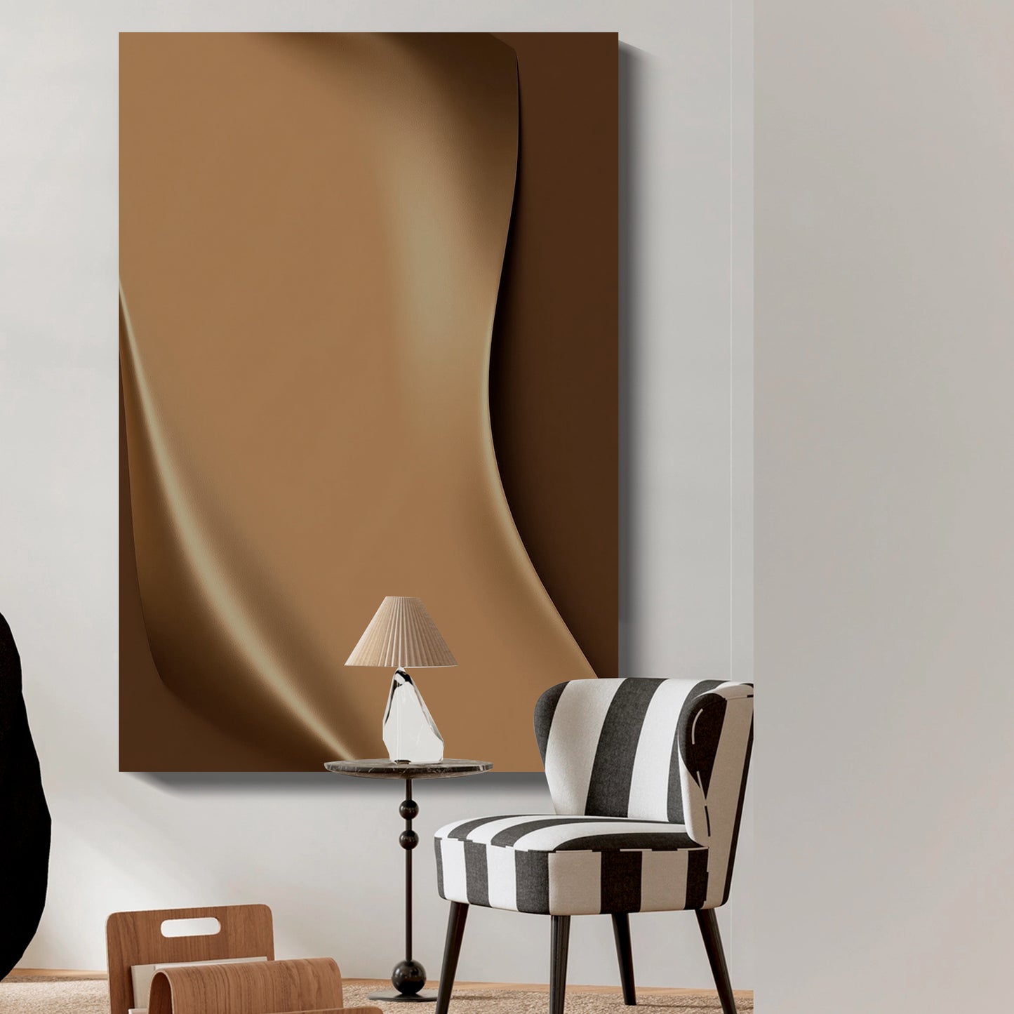 Light brown wall sculpture, 3D wooden wall art, simple wall-mounted home decoration.