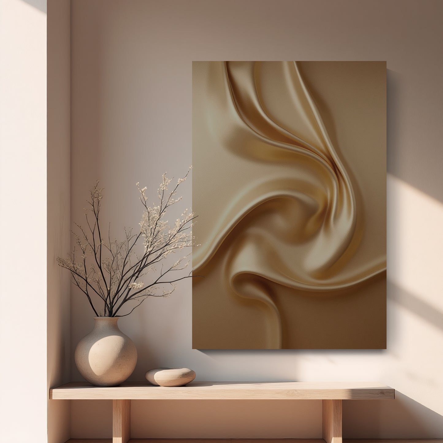 Light brown wall sculpture, 3D wooden wall art, simple wall-mounted home decoration.