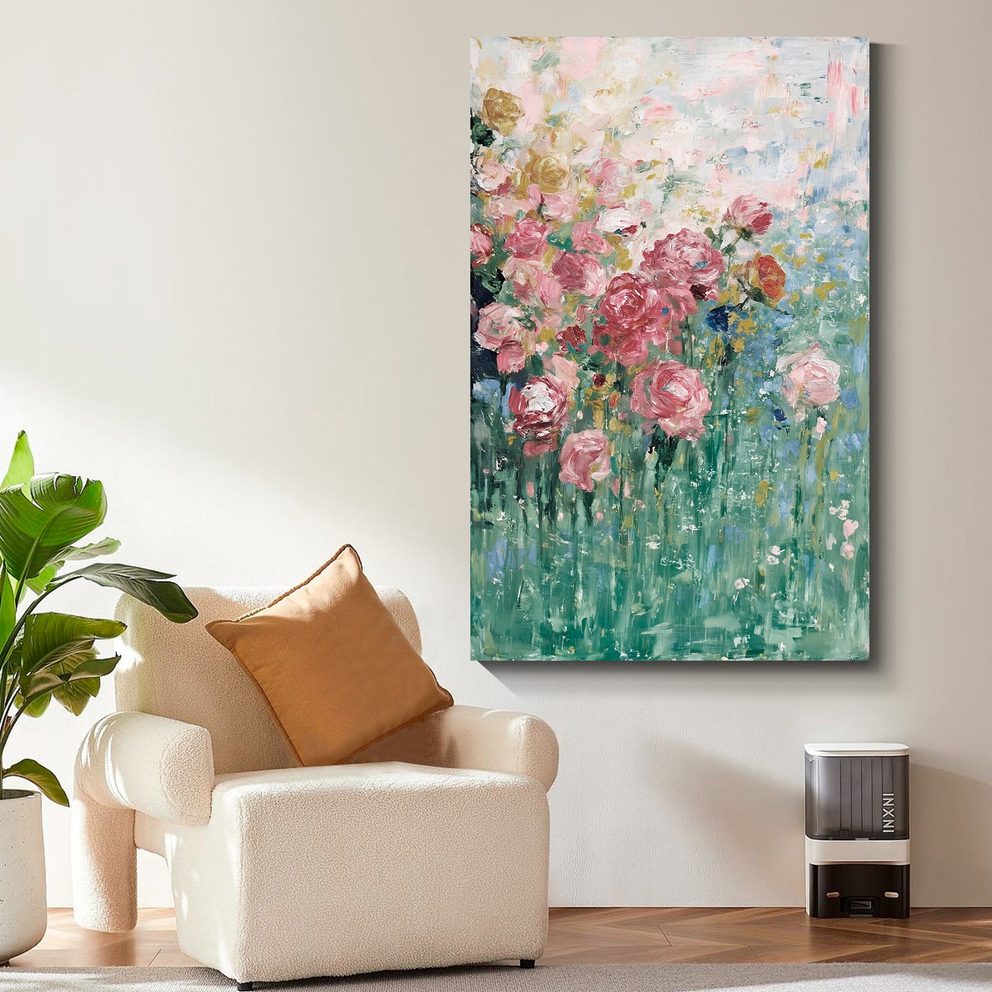 "Rose Garden" modern abstract wall art, hand-painted oil painting.