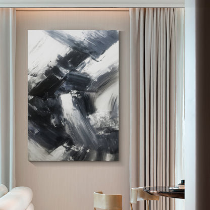 Black, white and gray simple wall art, hand-painted oil painting
