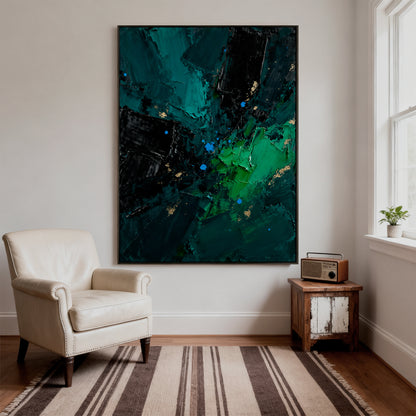 Abstract Oil Painting Wall Art Handmade Canvas Painting, Modern Home Decor Hand Painted: Green