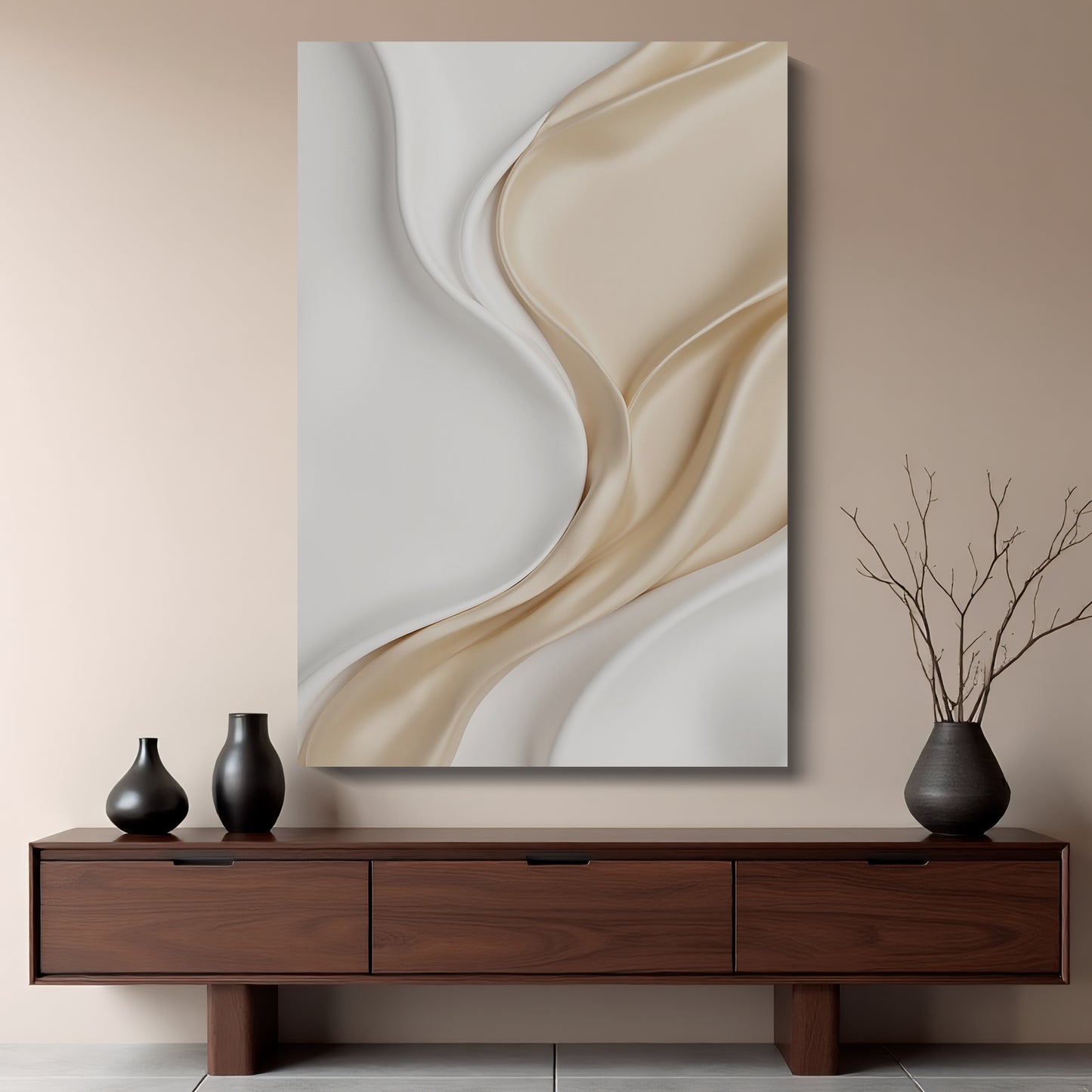 Beige and white wall sculptures, 3D wooden wall art, simple wall-mounted home decoration.