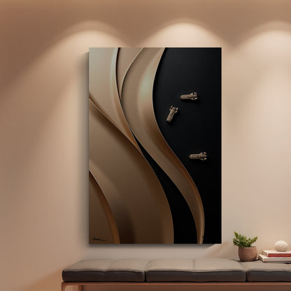 Black and brown wall sculpture, 3D wooden wall art, simple wall decoration.