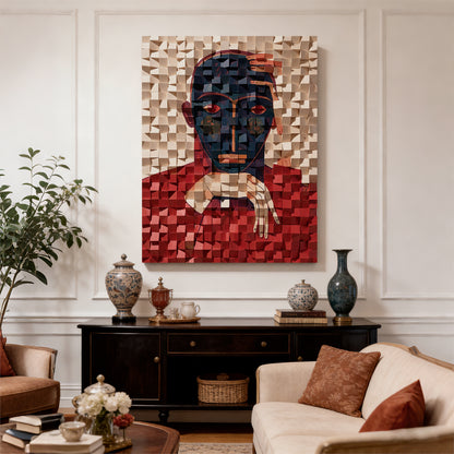 Modern Wooden Wall Art 3D Wood Wall Decor for Living Room:Portrait Thinking