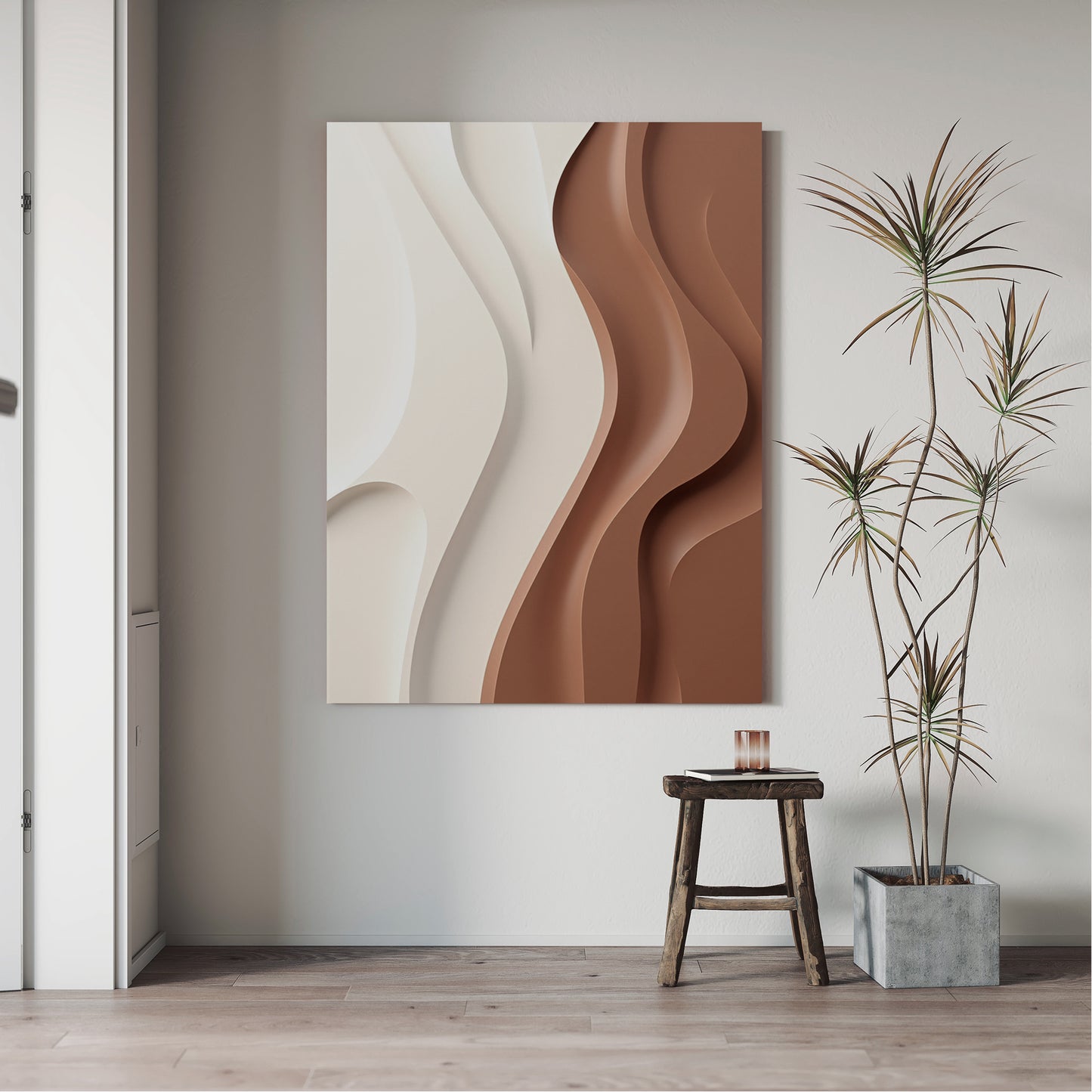 Beige and Brown Wall Sculptures, 3D Wood Wall Art, Minimalist Wall Hanging Home Decor
