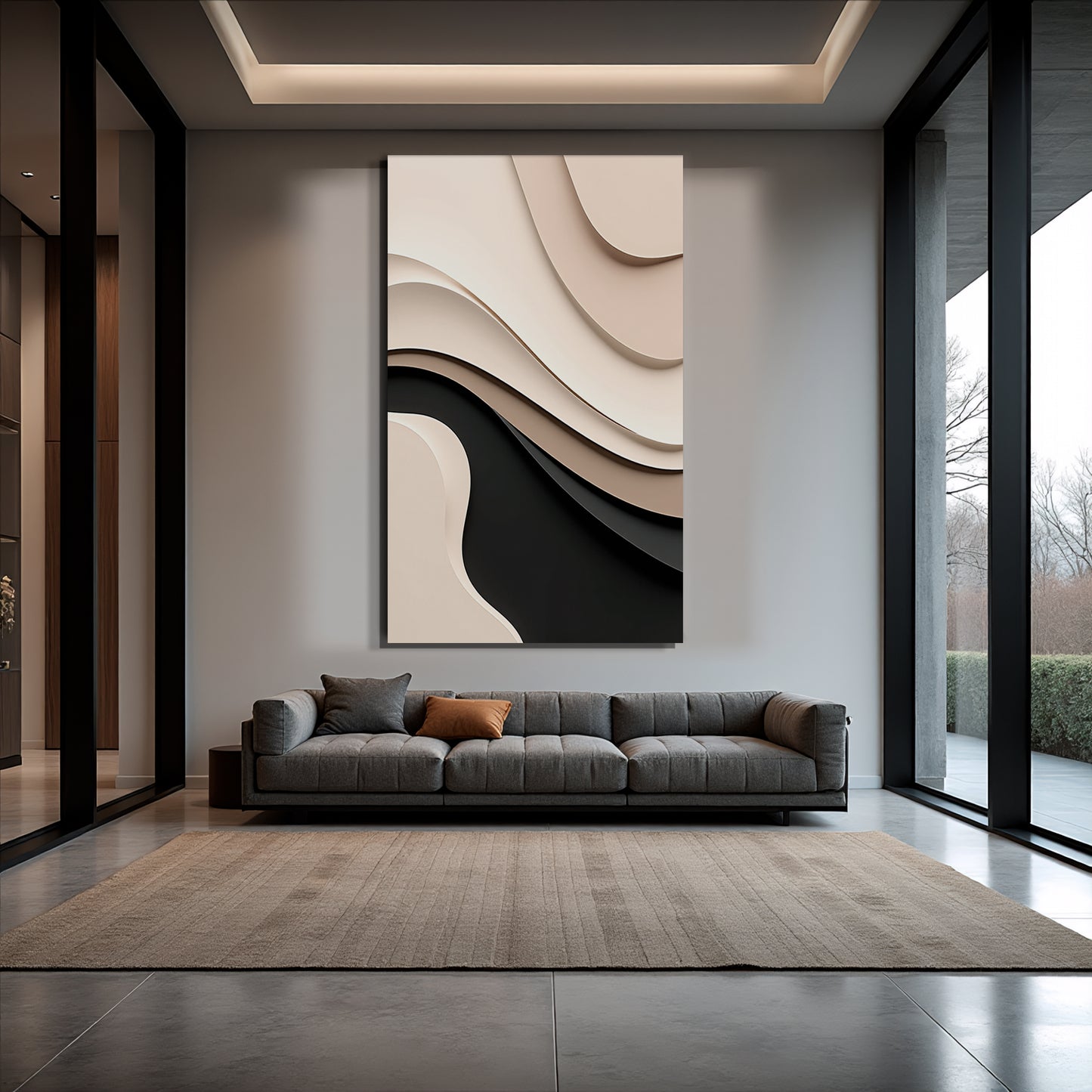 Beige and Brown Black Wall Sculptures, 3D Wood Wall Art, Minimalist Wall Hanging Home Décor