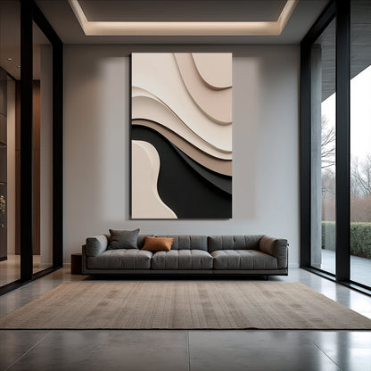 Beige and Brown Black Wall Sculptures, 3D Wood Wall Art, Minimalist Wall Hanging Home Décor