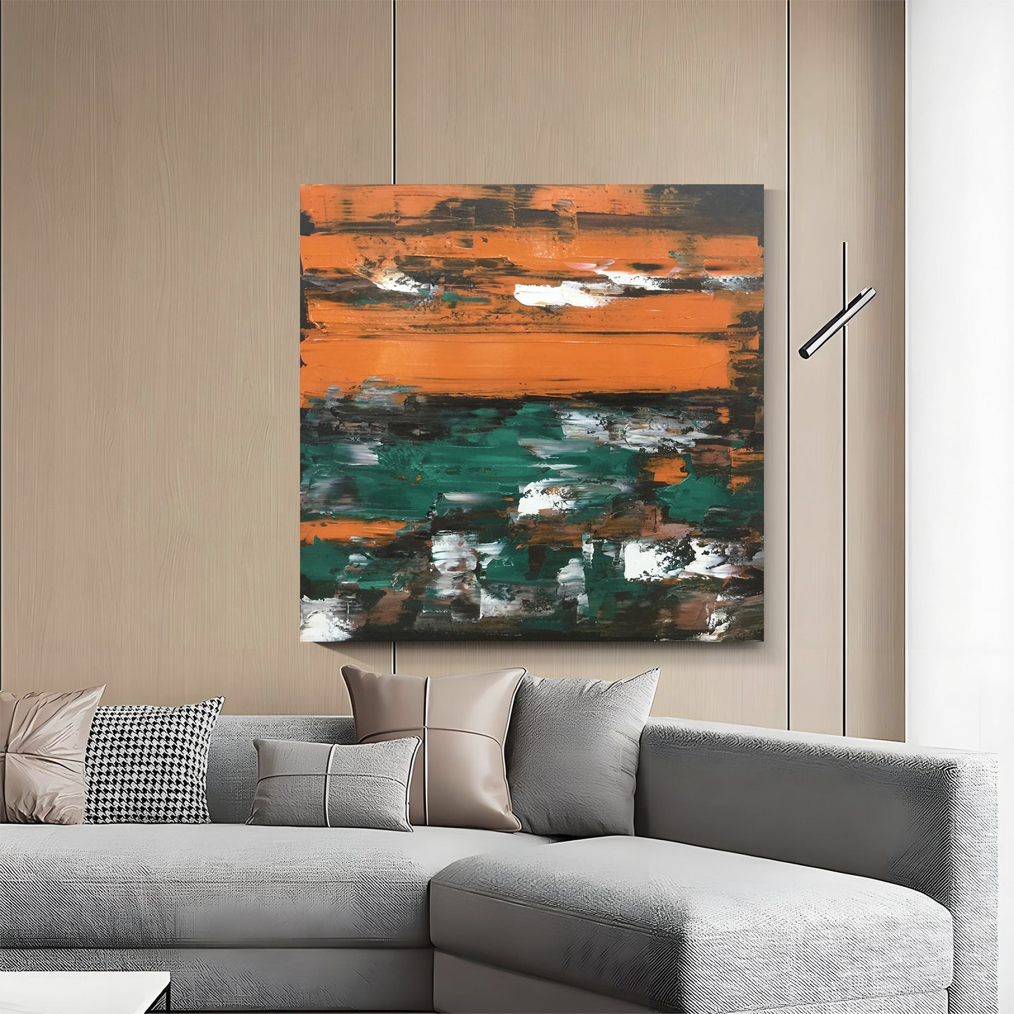 "Ink Orange Quadrant"Hand Painting