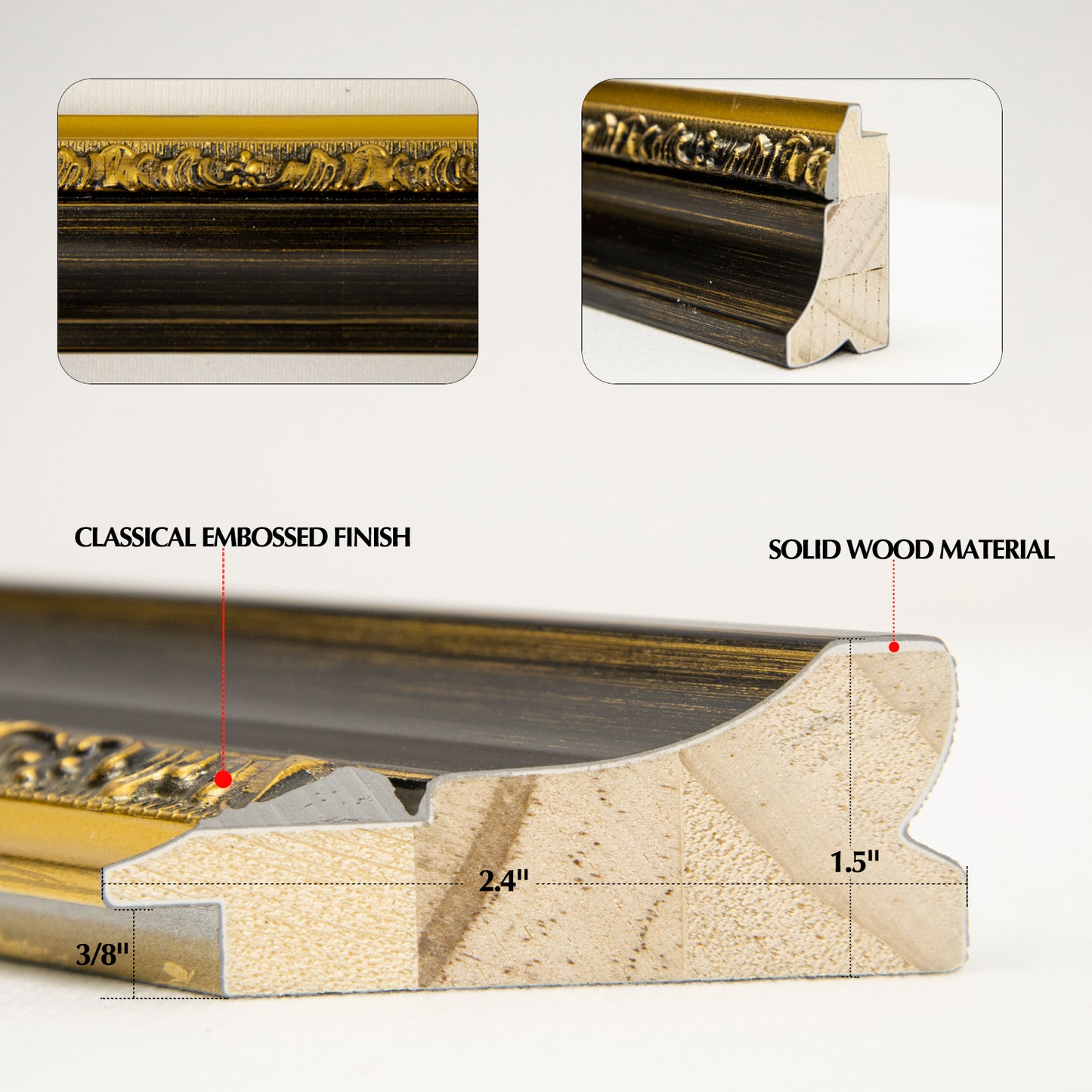 Solid Wood Frame for 8x10 Canvas Paintings, Finished Antique Ornate Black Gold Canvas Frames for Oil Painting Art Prints, for Home Living Room Wall Decor (Empty Frame Only, No Backboard and Glass)