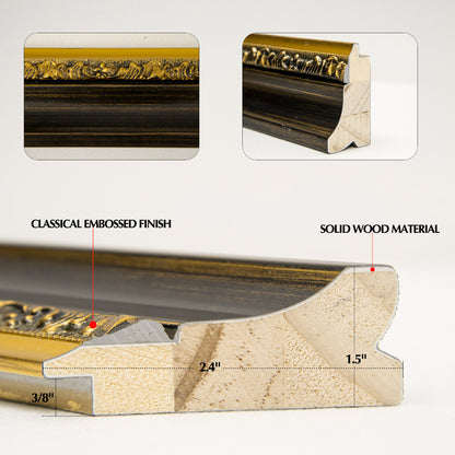 Solid Wood Frame for 8x10 Canvas Paintings, Finished Antique Ornate Black Gold Canvas Frames for Oil Painting Art Prints, for Home Living Room Wall Decor (Empty Frame Only, No Backboard and Glass)