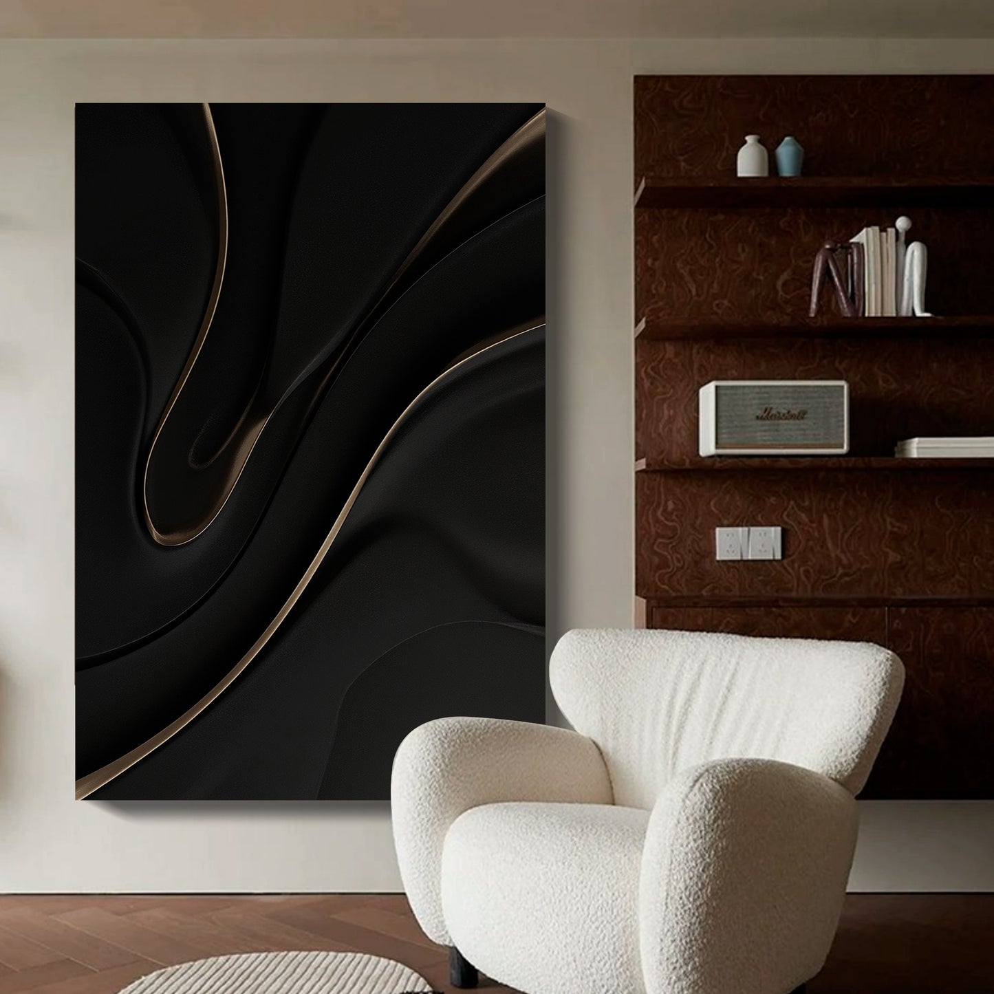 Black wall sculpture, 3D wooden wall art, simple wall decoration.