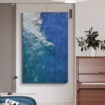 "Sea of Healing" modern abstract wall art, hand-painted oil painting.