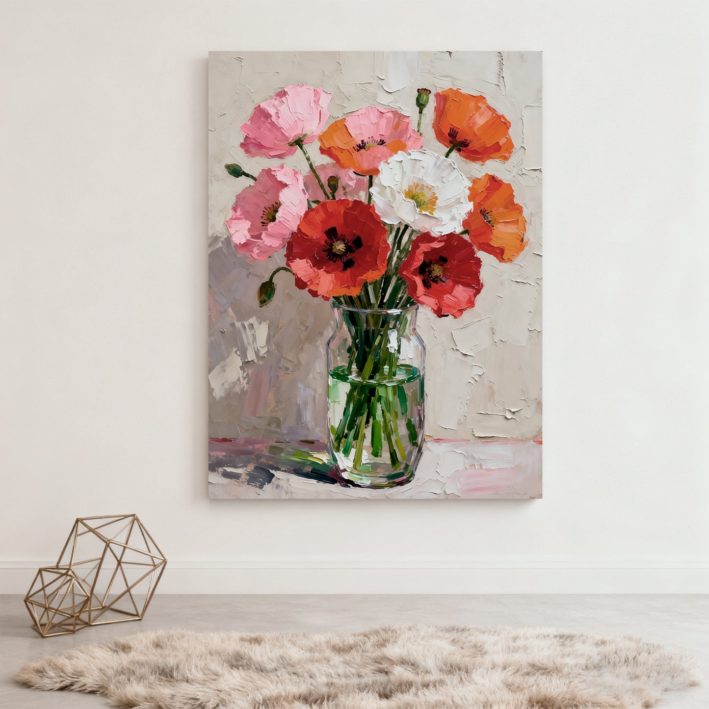 Modern Abstract Wall Art, Hand-painted Oil Painting for Living Room Home Decoration- Flowers in Vase
