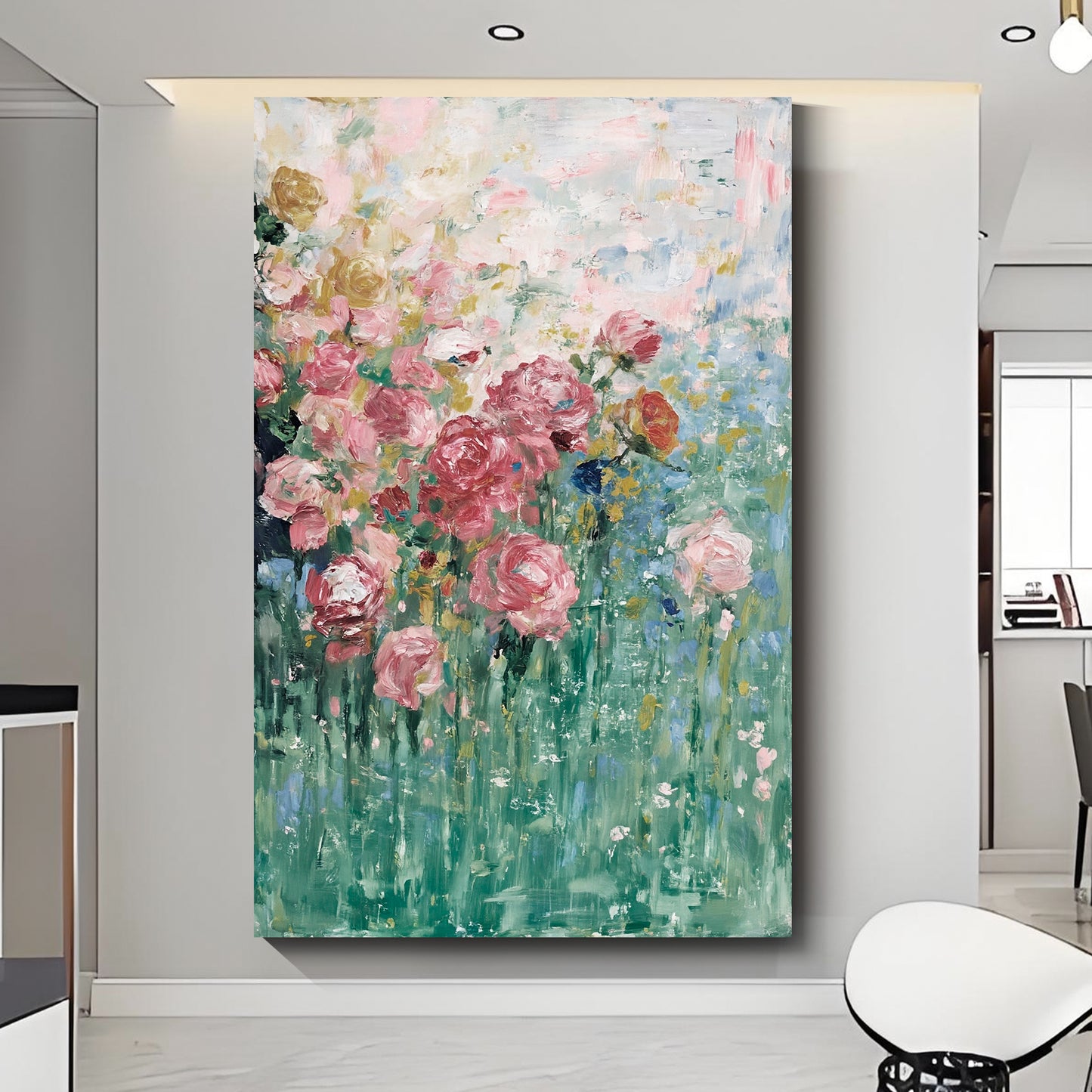 "Rose Garden" modern abstract wall art, hand-painted oil painting.