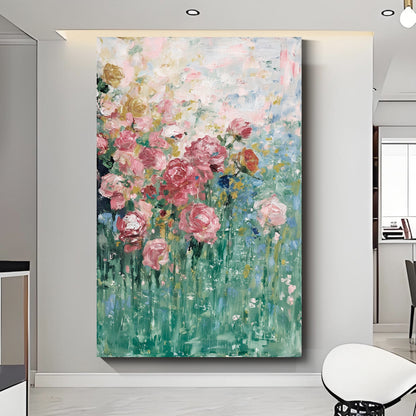 "Rose Garden" modern abstract wall art, hand-painted oil painting.