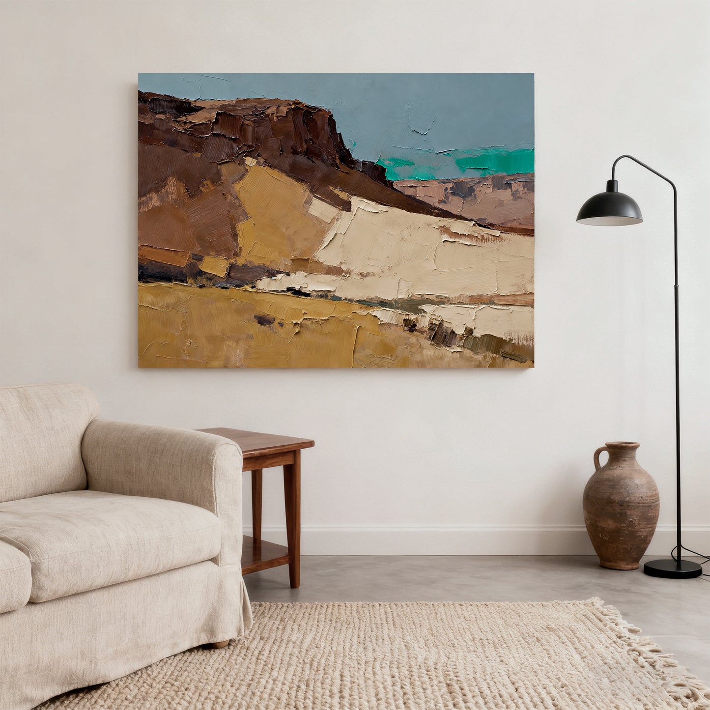 Hand-Painted Abstract Gobi Desert Oil Painting, Modern Minimalist Wall Art for Living Room, Entryway
