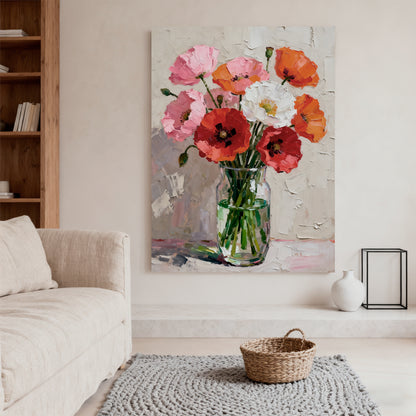 Modern Abstract Wall Art, Hand-painted Oil Painting for Living Room Home Decoration- Flowers in Vase