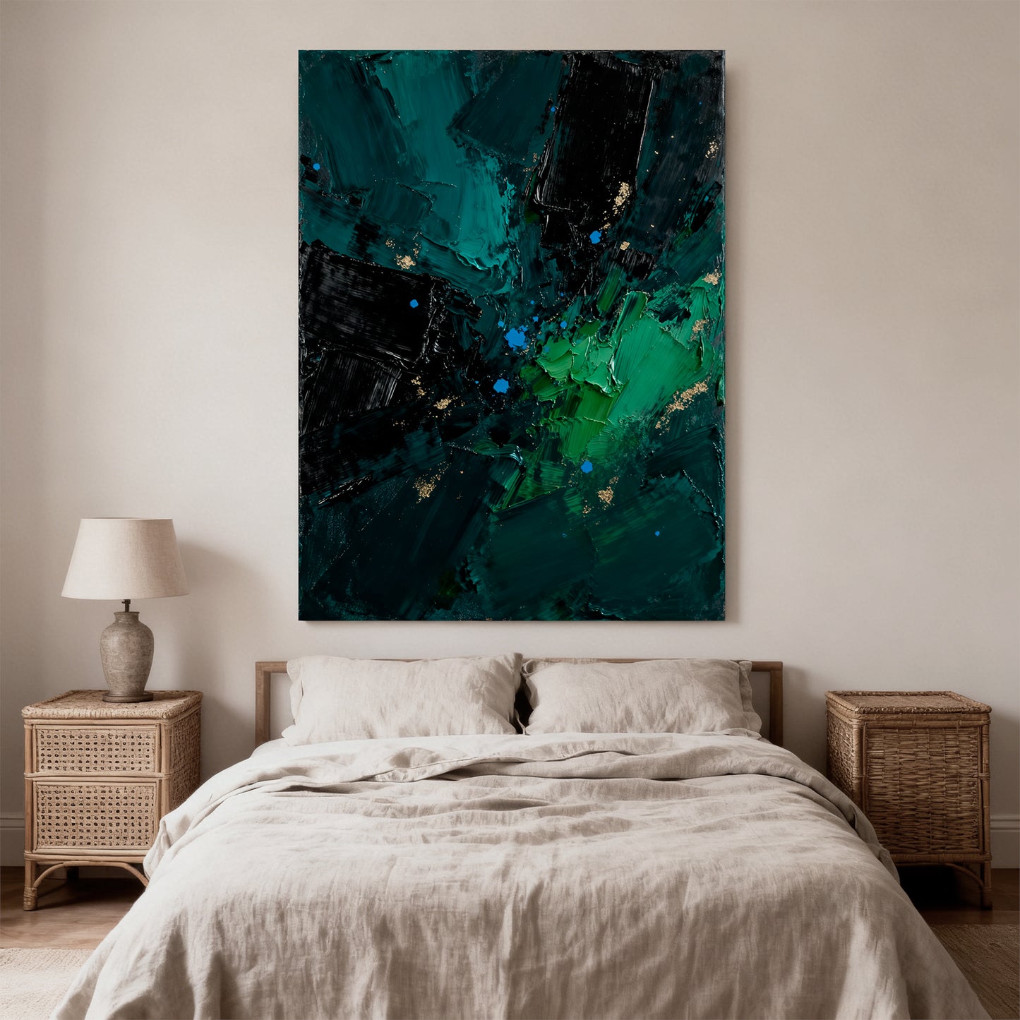 Abstract Oil Painting Wall Art Handmade Canvas Painting, Modern Home Decor Hand Painted: Green