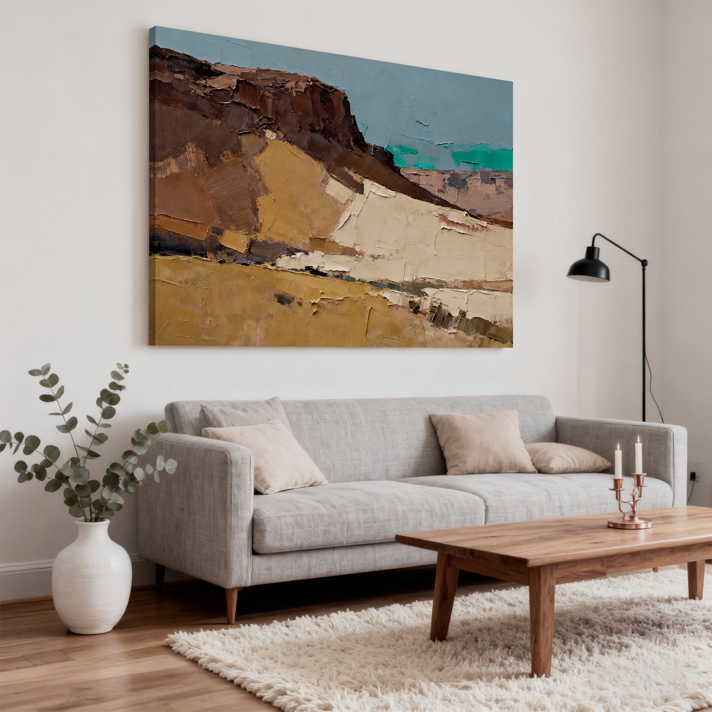 Hand-Painted Abstract Gobi Desert Oil Painting, Modern Minimalist Wall Art for Living Room, Entryway