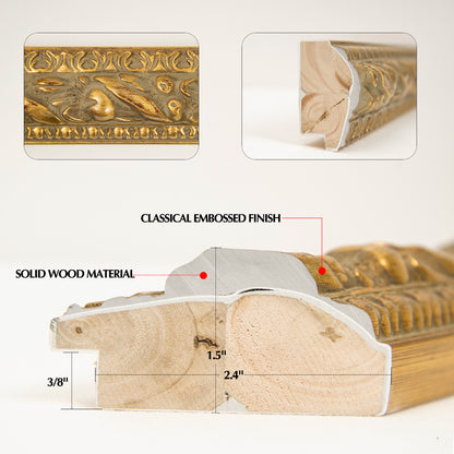 Solid Wood Frame for 8x10 Canvas Paintings, Finished Antique Ornate Retro Gold Canvas Frames for Oil Painting Art Prints, for Home Living Room Wall Decor (Empty Frame Only, No Backboard and Glass)