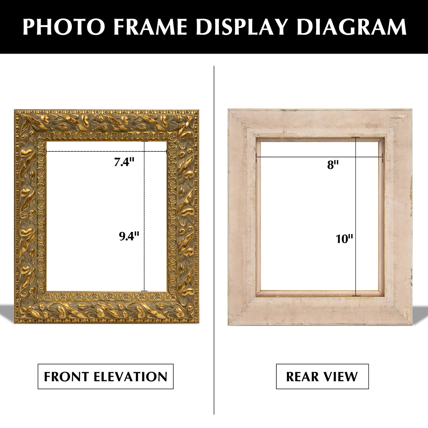 Solid Wood Frame for 8x10 Canvas Paintings, Finished Antique Ornate Retro Gold Canvas Frames for Oil Painting Art Prints, for Home Living Room Wall Decor (Empty Frame Only, No Backboard and Glass)