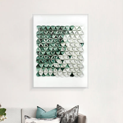 Handmade green folding paper art in acrylic box