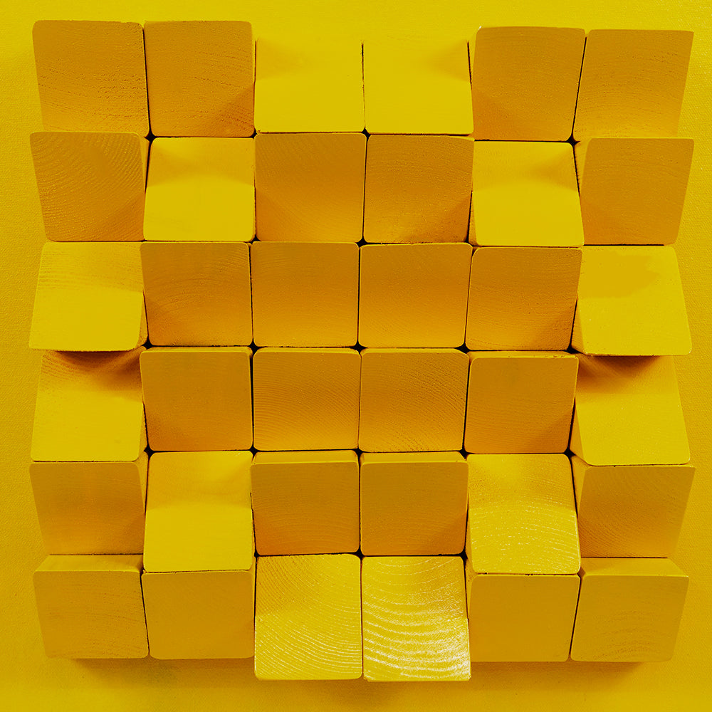 Matrix Yellow Block Wood Carving Installation Art