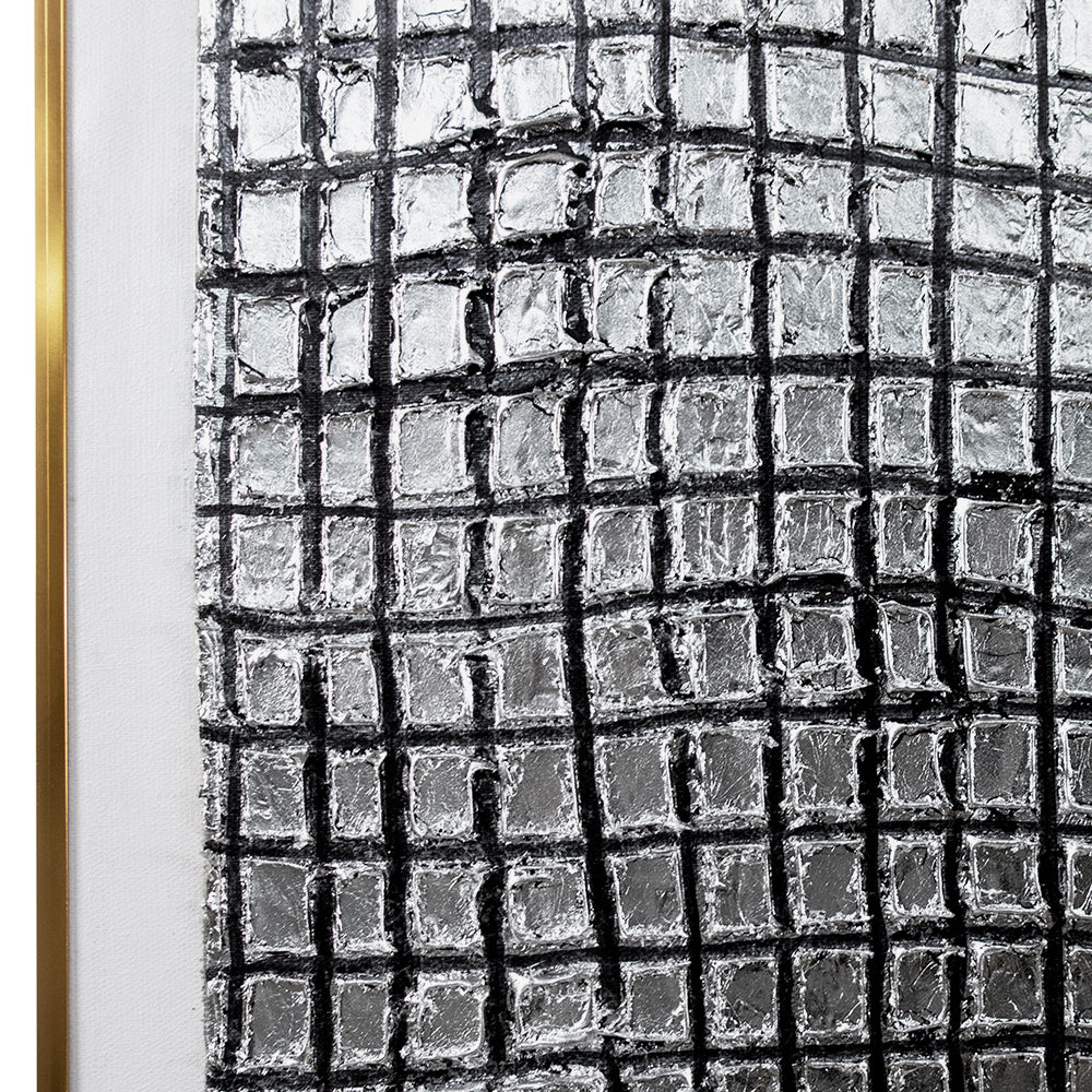 Black and Grey Squares Mixed Media Painting